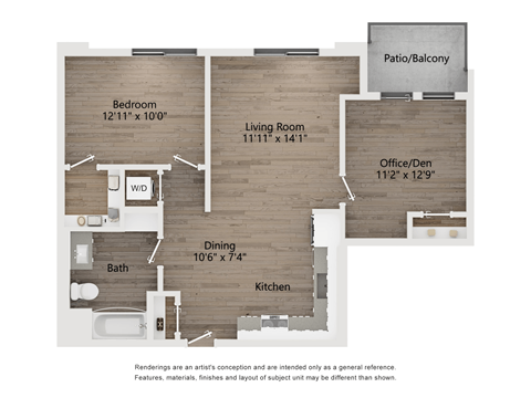 Floor plan for 2 beds, 1 bath, 854 sqft